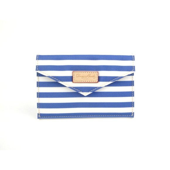 Dooney & Bourke Blue & White Stripe Canvas Envelope Clutch Wallet - Picture 1 of 9